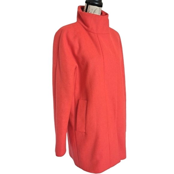 SOLD J. Crew Factory City long Coat Cocoon wool blend Pea coral red winter 10 - Picture 9 of 16